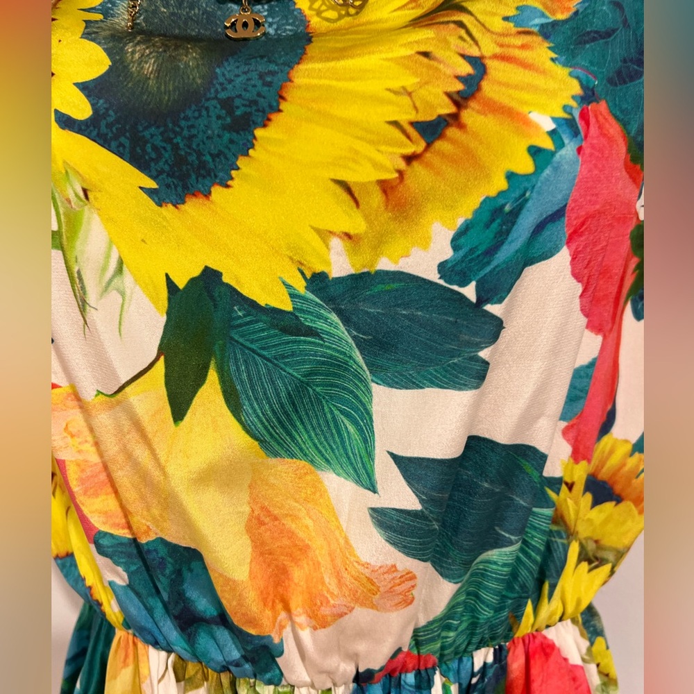 Alice + Olivia Alissa Sunflower Floral Print  Silk Dress - Picture 8 of 15